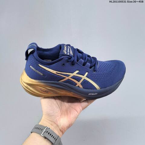 Asics Gel Nimbus 26 Navy Blue Gold White EU 36-45 Running Shoe Running Sneakers - Unisex (BS-68782)