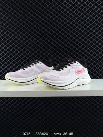 HOKA Clifton 10 Light Pink White Black Yellow EU 36-45 Running Shoe Running Sneakers - Unisex (BS-86553)