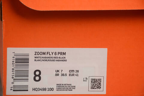 Nike Zoom Fly 6 White Bright Orange Black 260 JP EU 41 Running Shoe - Men's (BS-59843)