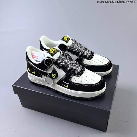 Nike Air Force 1 07 Black White Neon Yellow EU 36-45 Sneaker - Unisex (BS-62639)