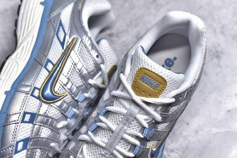 Nike P-6000 White Metallic Silver Blue Gold Running Shoe (BS-59674)
