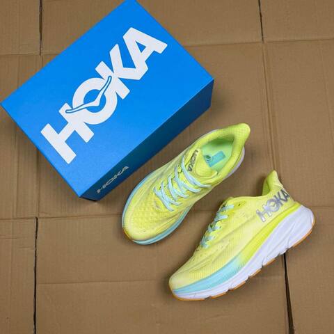 HOKA Clifton 9 Neon Yellow Light Blue White Orange Running Shoe Running Sneakers (BS-86858)