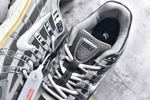Nike P-6000 Metallic Silver Grey Pale Yellow White Running Shoe (BS-59683)
