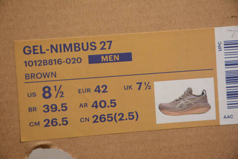 ASICS GEL NIMBUS 27 1012B816 020 Taupe Brown Beige US 8 5 EU 42 UK 7 5 CM 26 5 Running Shoe Running Sneakers - Men's (BS-59736)