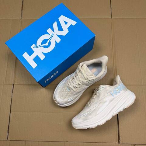 HOKA Clifton 9 Cream White Light Blue Beige Running Shoe Running Sneakers (BS-86877)