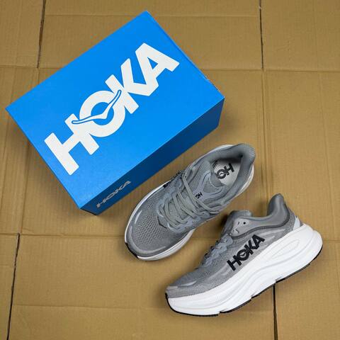 HOKA Bondi 9 Grey White Black Running Shoe Running Sneakers (BS-86910)