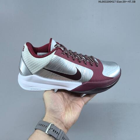 Nike Zoom Kobe 5 Protro Lower Merion Aces Away Metallic Silver Burgundy White Dark Brown EU 39-47 5 Basketball Shoe - Unisex (BS-60685)