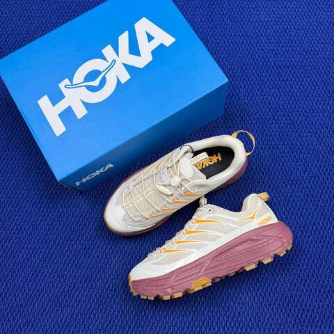 HOKA Mafate Three 2 Cream Orange Mauve Tan Trail Shoe Trail Running Sneakers (BS-86806)