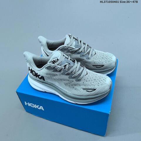 HOKA ONE ONE Clifton 9 Light Grey White Black EU 36-47 Running Shoe Running Sneakers - Unisex (BS-69364)