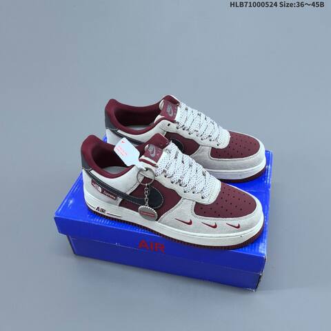 Nike Air Force 1 07 Low Beige Burgundy Dark Grey Off White EU 36-45 Sneaker - Unisex (BS-60155)