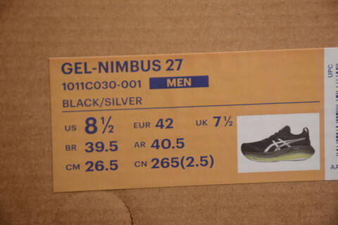 ASICS GEL NIMBUS 27 1011C030 001 Black Silver Yellow Blue US 8 5 EUR 42 UK 7 5 CM 26 5 Running Shoe Running Sneakers - Men's (BS-59743)