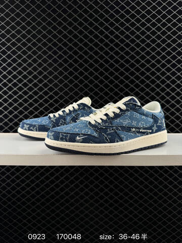 Jordan Air Jordan 1 Low Travis Scott Louis Vuitton DIY Blue White Cream Navy EU 36-46 Sneaker - Unisex (BS-80644)