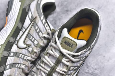 Nike P-6000 White Olive Green Dark Grey Orange Running Shoe (BS-59672)