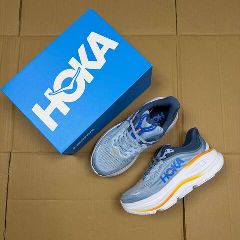 HOKA Bondi 9 Light Blue Navy Blue White Orange Yellow Running Shoe Running Sneakers (BS-86911)