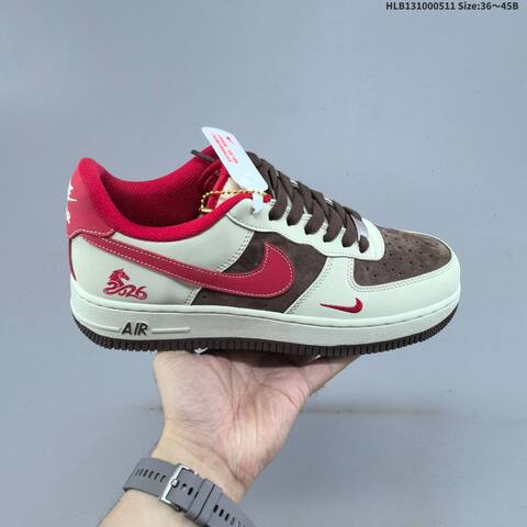 Nike Air Force 1 07 Low Light Beige Brown Red EU 36-45 Sneaker - Unisex (BS-60420)