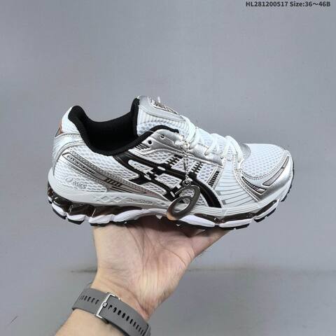 ASICS Gel Kayano 12 White Silver Black 36 46 Running Shoe Running Sneakers - Unisex (BS-68831)