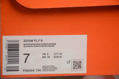 Nike Zoom Fly 6 White Grey Black 250 2 5 Running Shoe (BS-59846)