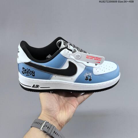 Nike Air Force 1 07 LV8 Stussy White University Blue Black Silver EU 36-45 Sneaker - Unisex (BS-59930)