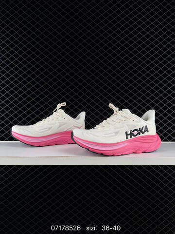 HOKA ONE ONE Clifton 10 Off White Bright Pink Black EU 36-40 Running Shoe Running Sneakers - Unisex (BS-86153)