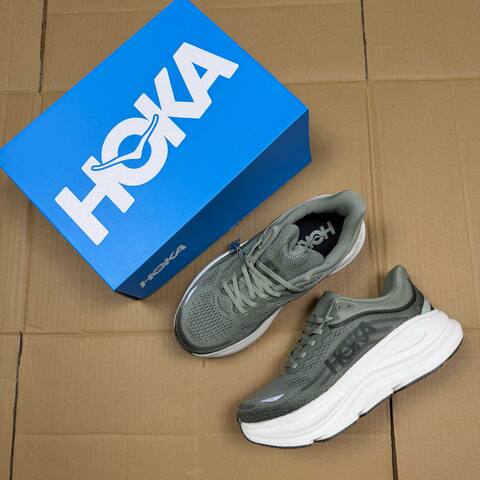HOKA Bondi 9 Olive Green White Black Running Shoe Running Sneakers (BS-86912)