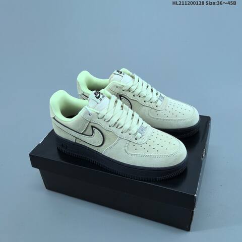 Nike Air Force 1 07 Light Beige Black Neon Green EU 36-45 Sneaker - Unisex (BS-61704)