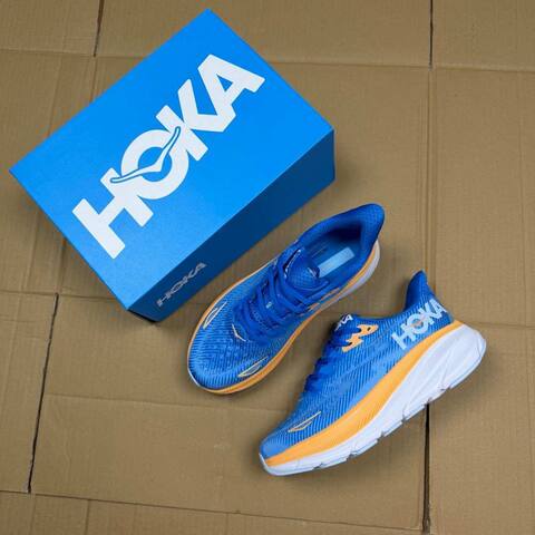 HOKA ONE ONE Clifton 9 Blue Orange White Light Blue Running Shoe Running Sneakers (BS-86867)