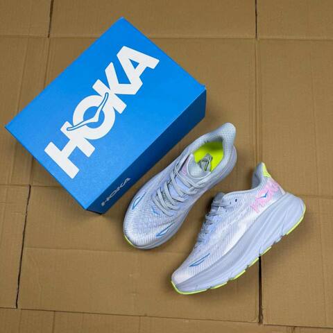 HOKA ONE ONE Clifton 9 Light Grey Blue Pink Neon Yellow Running Shoe Running Sneakers (BS-86882)