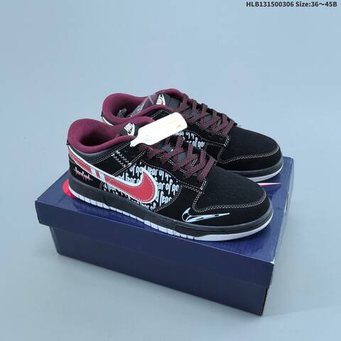 Nike SB Dunk Low Black Red White Maroon EU 36-45 Skate Shoe - Unisex (BS-61466)