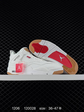 Jordan Air Jordan 4 Retro Levi s White White Red Gum Brown EU 36-47 Basketball Shoe - Unisex (BS-80100)