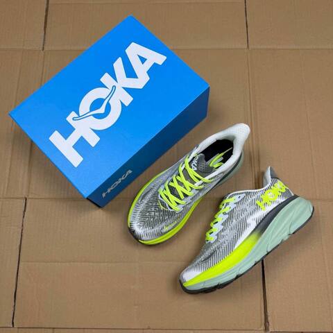 HOKA Clifton 9 White Grey Neon Yellow Mint Green Running Shoe Running Sneakers (BS-86883)