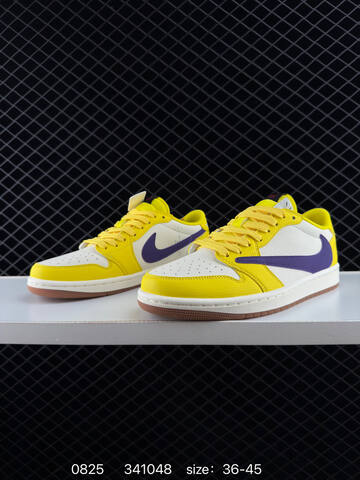 Jordan Travis Scott x Air Jordan 1 Low Yellow White Purple Sail Gum Brown EU 36-45 Sneaker - Unisex (BS-80837)