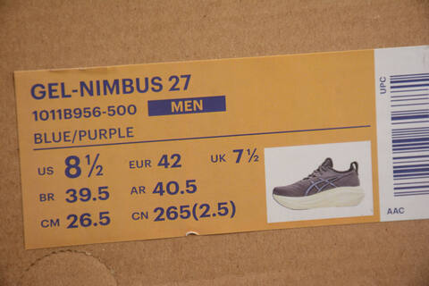 ASICS GEL NIMBUS 27 1011B956 500 Indigo Purple Cream US 8 5 EUR 42 UK 7 5 CM 26 5 Running Shoe Running Sneakers - Men's (BS-59735)