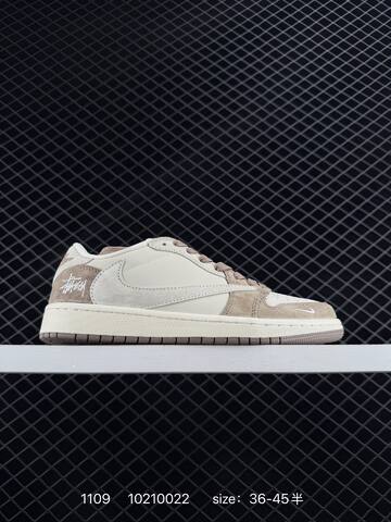 Jordan Air Jordan 1 Low Travis Scott Stussy Supreme Custom Beige Brown Grey Red White EU 36-45 Skate Shoe - Unisex (BS-80317)