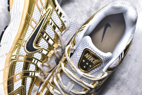 Nike P-6000 White Metallic Gold Black Beige Running Shoe (BS-59652)