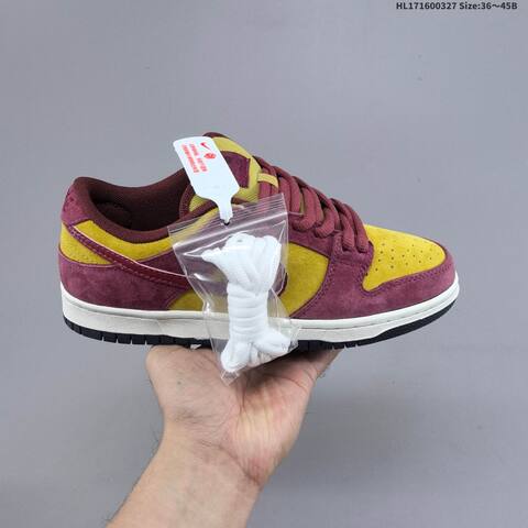 Nike SB Dunk Low Pro Burgundy Yellow Sail Black EU 36-45 Skate Shoe - Unisex (BS-61097)