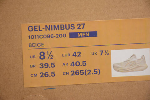 ASICS GEL NIMBUS 27 1011C096 200 Beige Off White US 8 5 EUR 42 UK 7 5 CM 26 5 Running Shoe Running Sneakers - Men's (BS-59738)