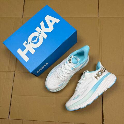HOKA Clifton 9 White Light Blue Gold Running Shoe Running Sneakers (BS-86860)
