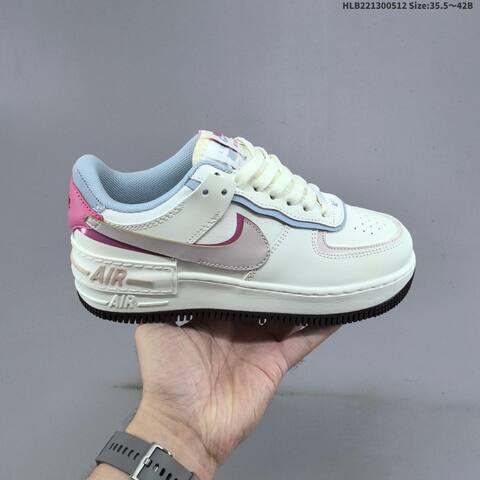 Nike WMNS Air Force 1 Shadow Off White Light Blue Pink Dark Brown EU 35 5-42 Sneaker - Unisex (BS-60394)