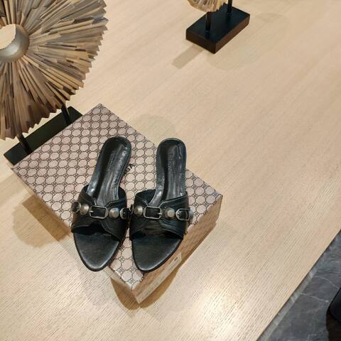 Balenciaga Cagole Slide Sandal Black Silver Slides (BS-87478)