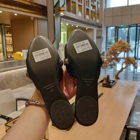 Balenciaga Cagole Slide Sandal Black Silver Slides (BS-87478)