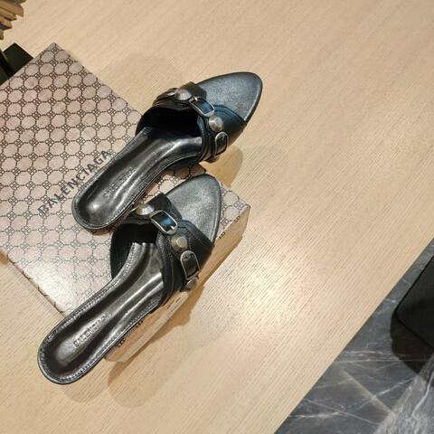 Balenciaga Cagole Slide Sandal Black Silver Slides (BS-87478)