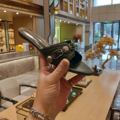 Balenciaga Cagole Slide Sandal Black Silver Slides (BS-87478)