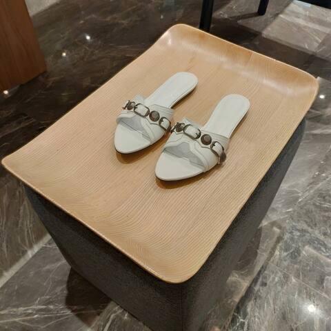 Balenciaga Cagole Slide Sandal White Dark Silver Black Slides (BS-87477)