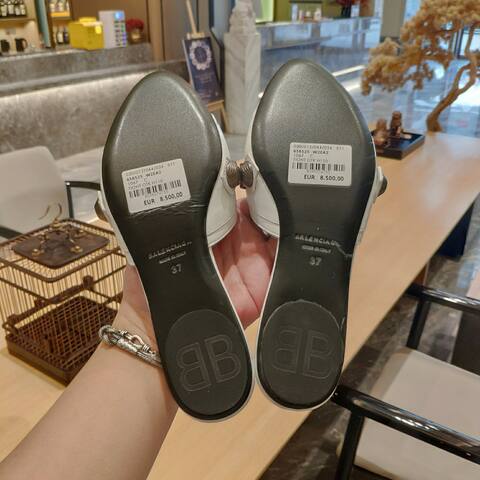 Balenciaga Cagole Slide Sandal White Dark Silver Black Slides (BS-87477)