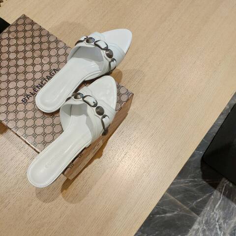 Balenciaga Cagole Slide Sandal White Dark Silver Black Slides (BS-87477)