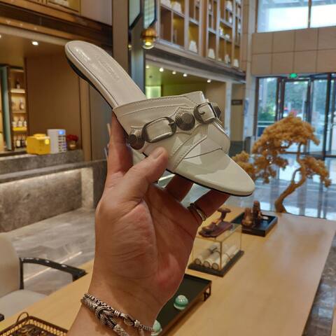 Balenciaga Cagole Slide Sandal White Dark Silver Black Slides (BS-87477)