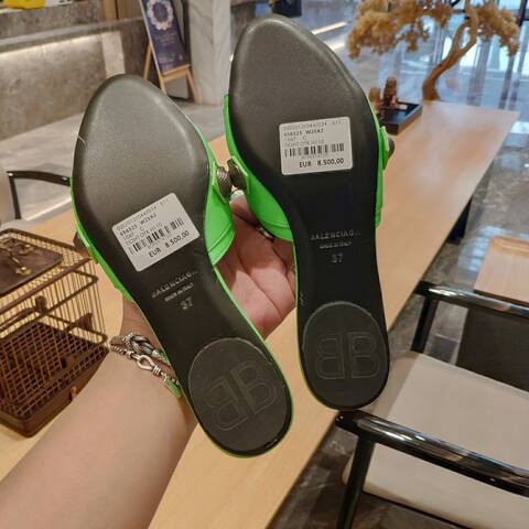 Balenciaga Cagole Flat Slide Sandal Neon Green Gunmetal Slides (BS-87476)