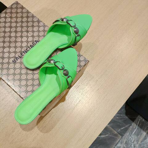 Balenciaga Cagole Flat Slide Sandal Neon Green Gunmetal Slides (BS-87476)