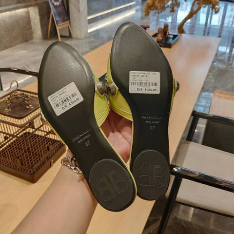 Balenciaga Cagole Flat Slide Sandal Light Lime Green Dark Silver Slides (BS-87475)
