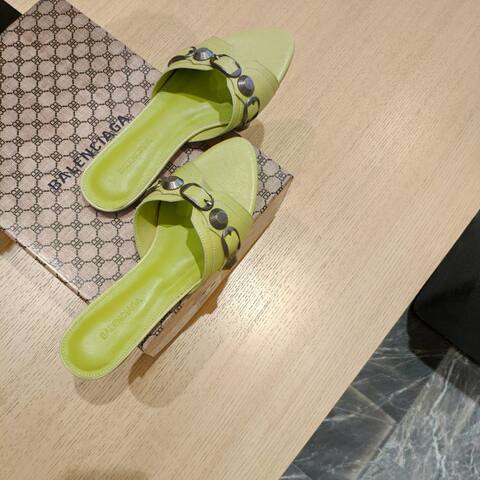 Balenciaga Cagole Flat Slide Sandal Light Lime Green Dark Silver Slides (BS-87475)